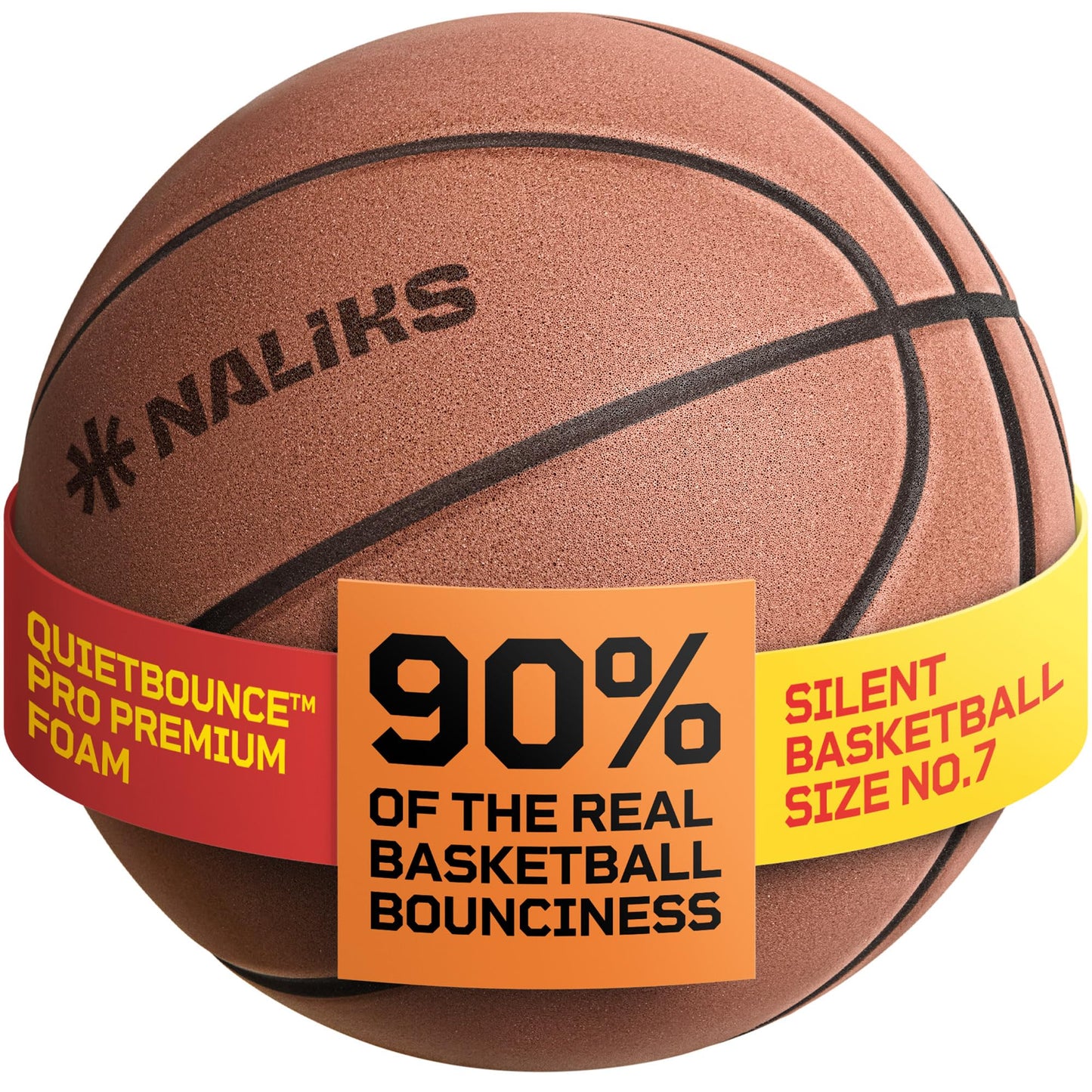 Silent Basketball Size 7, 29.5” – Airless Indoor Basketball | Gift Box Included, Pro PU Foam Basket Ball, for Quiet Dribbling Indoor, Real Grooves, 90% Bounciness, 12.7 Oz