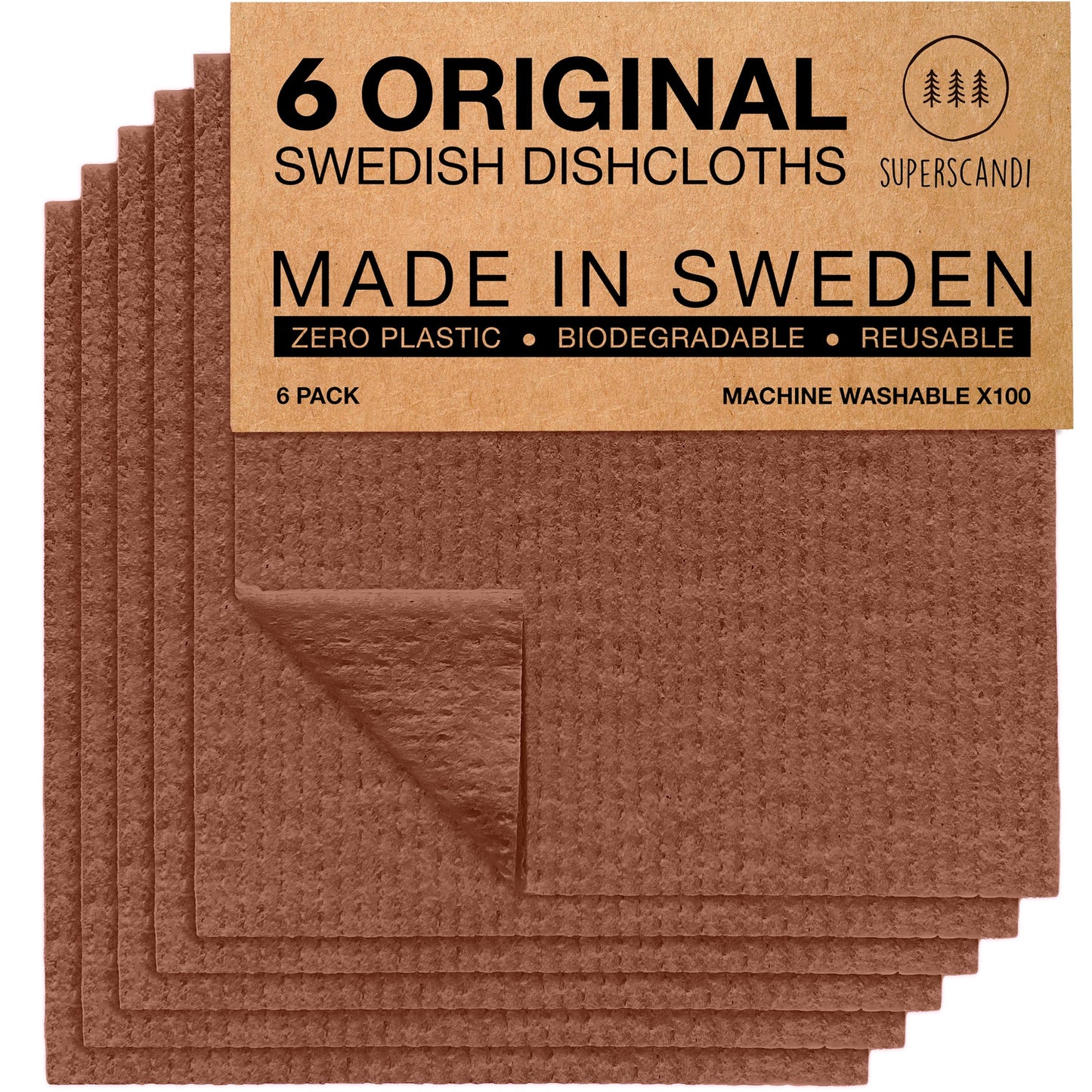 SUPERSCANDI 10 Pack Swedish Dishcloths for Kitchen - 100% Biodegradable & Compostable Reusable Paper Towels Washable, Food-Safe & Without Plastic - Dish Rags Suitable for Any Surface, Grey