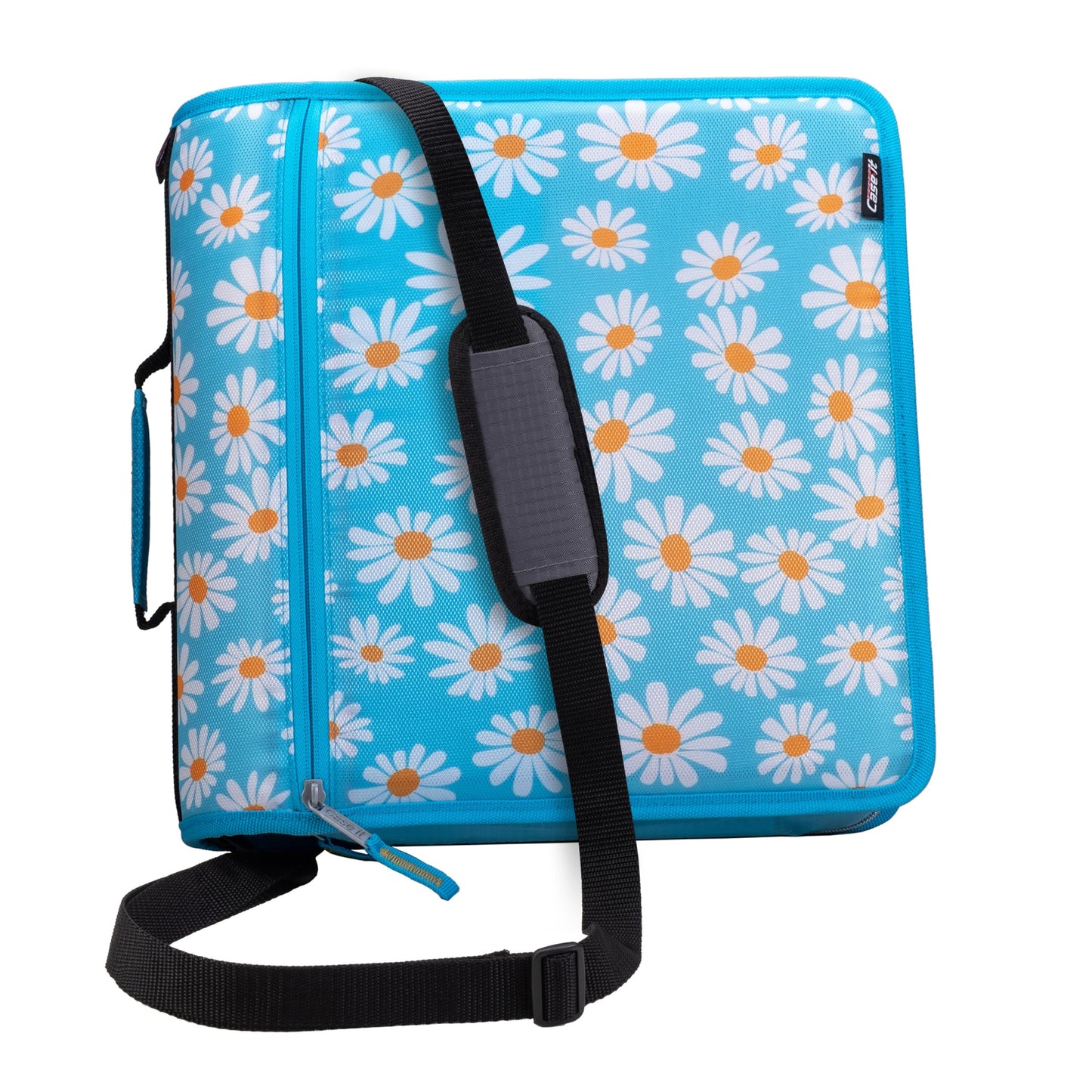 Case-it Mighty Zip Tab School Zipper Binder | 3-Inch O-Rings, 600-Sheet Capacity, 5-Subject Expanding File Folder, Multiple Pockets & Storage Organizer, Shoulder Strap | D-146 Fun Flowers
