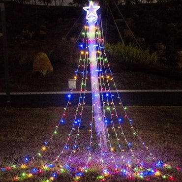 PUHONG Christmas Decoration Outdoor Star String Lights, 16.4Ft Christmas Tree Toppers Lights 320 LED 8 Modes with 12" Lighted Star for Halloween Christmas New Year Holiday Birthday (Multicolored)