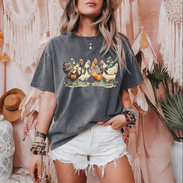 Christmas Chicken Shirt Women: Chicken Mom Tshirt Chicken Lover Cute Animal Graphic Tee Country Farm Holiday Tops