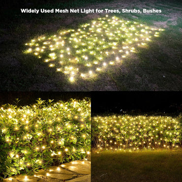 Led Net Lights Christmas Lights Outdoor 200Leds 9ftx6ft Upgraded WarmWhite Christmas Net Lighting, Waterproof UL Listed Outdoor Indoor Large Mesh Net Light for Xmas Trees, Bushes, Shrubs Decorations