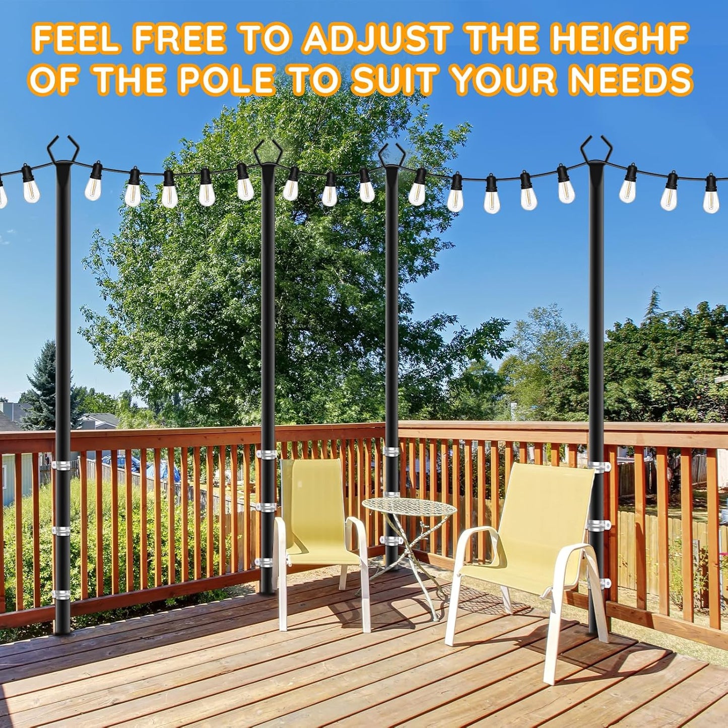 6 Pack String Light Poles, Outdoor String Light Pole 10 ft Forked Metal Light Pole with Adjustable Outdoor Light Stand, Deck, Backyard, Garden, Wedding, Rustproof and Sturdy with Hooks