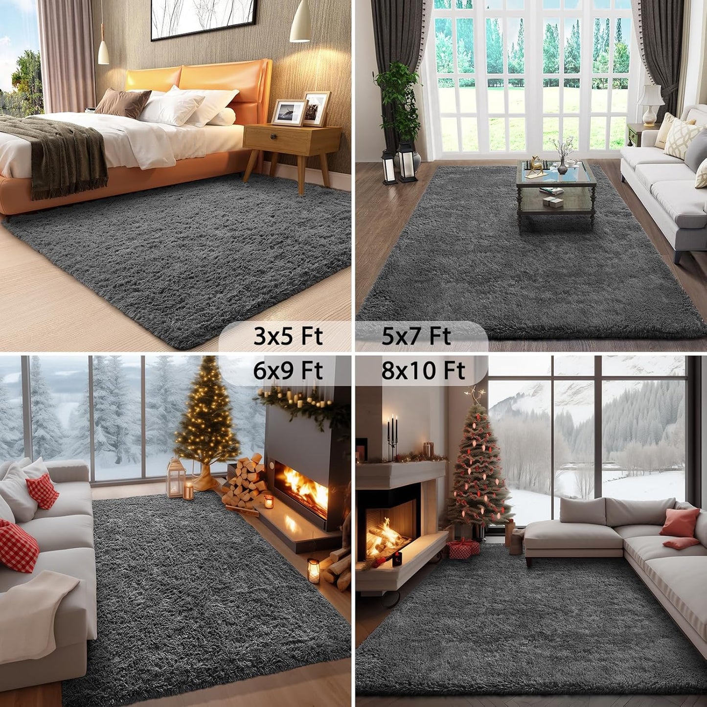 Ophanie Area Rugs for Bedroom Living Room, Grey Fluffy Fuzzy Shag Shaggy Soft Plush Carpet, 4x6 Indoor Floor Gray Rug for Kids Home Dorm Decor Aesthetic