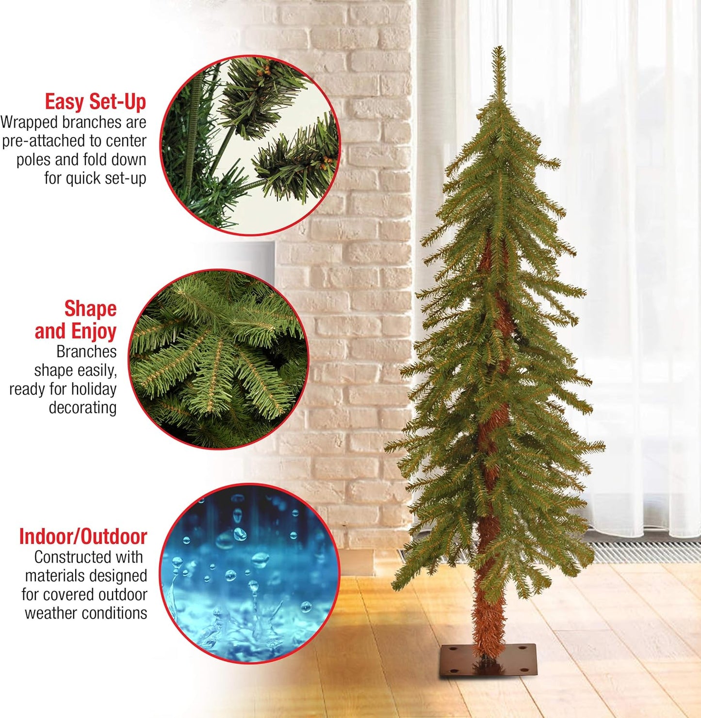 National Tree Company 4 ft Unlit Hickory Cedar Mini Artificial Christmas Tree, 225 Tips, Metal Plate Base, Green