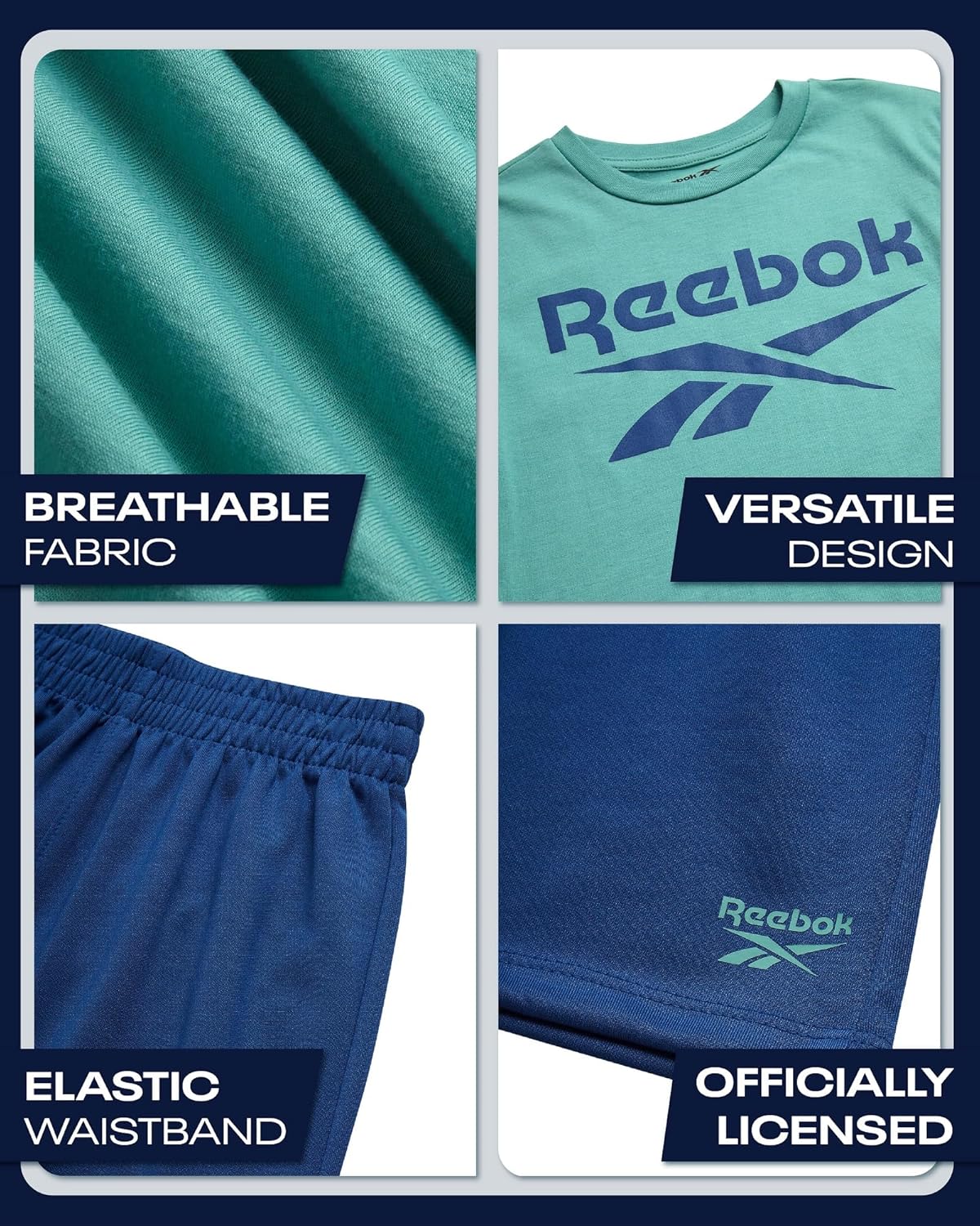 Reebok Boys Athletic Shorts Set - 3 Piece Summer Clothes Outfit with Graphic Tees and Boys Running Shorts for Active Kids