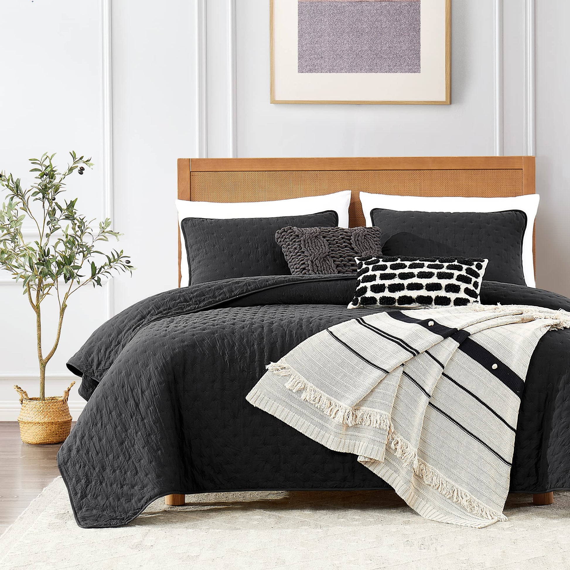 ROARINGWILD Ivory Queen Size Quilt Bedding Sets with 2 Pillow Shams, Full Cream Lightweight Soft Bedspread Coverlet, Thin Comforter Bed Cover for All Season, 3 Pieces, 90x90 inches