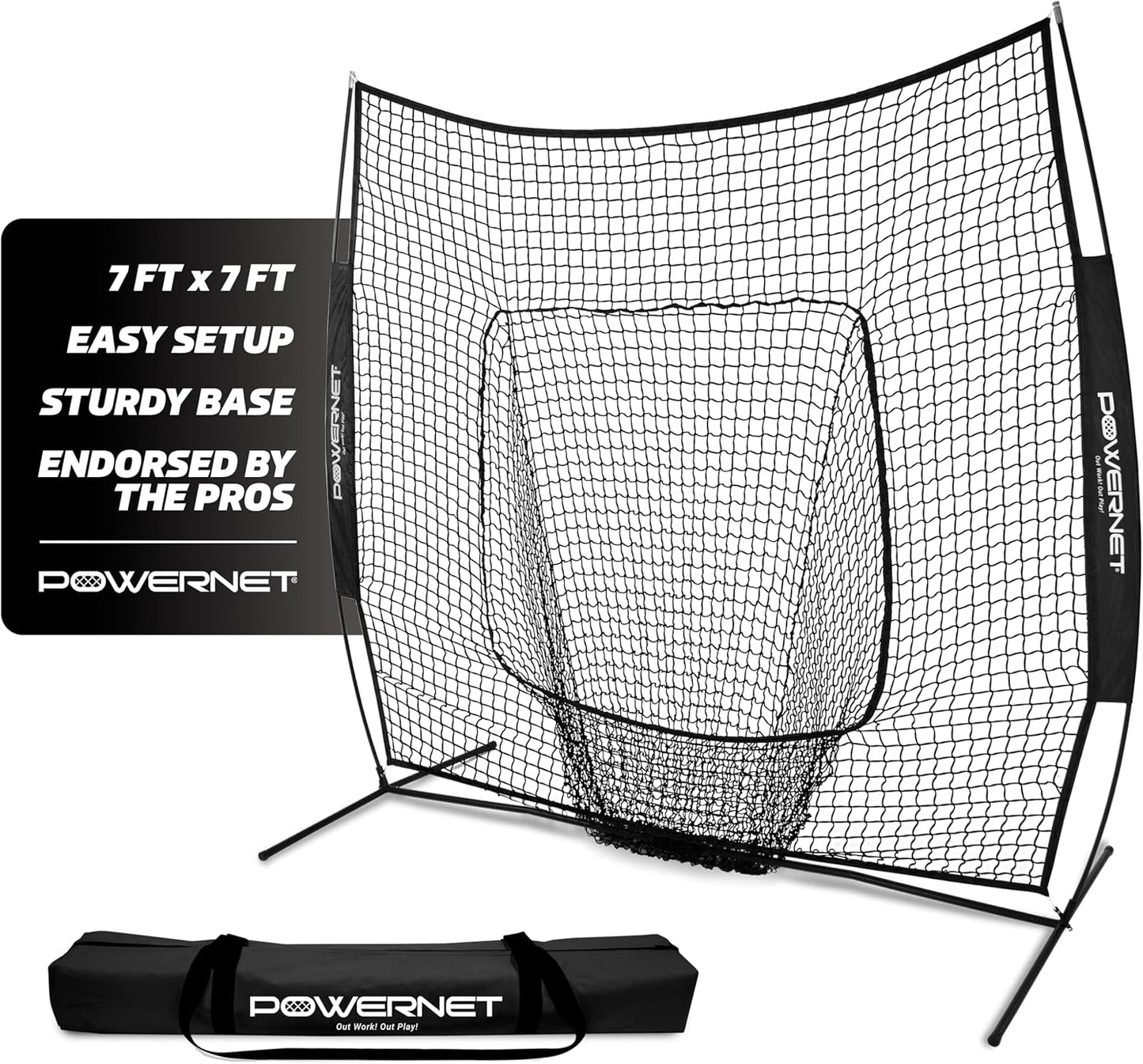 PowerNet Baseball Softball Practice Net 7x7 with Baseball Accessories for Practice Pitching, Batting & Fielding, Ball Caddy, Weighted Baseballs, Tee