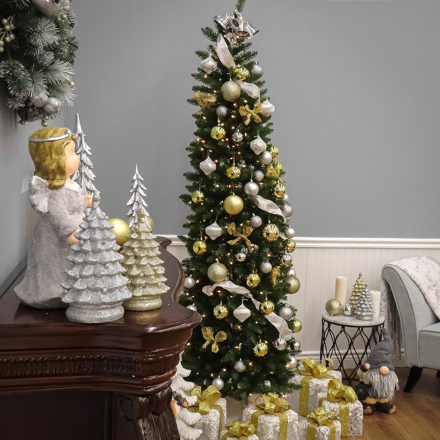 National Tree Company 7.5 ft Unlit Kingswood Fir Slim Artificial Christmas Tree, 1,075 Tips, Includes Stand, Green