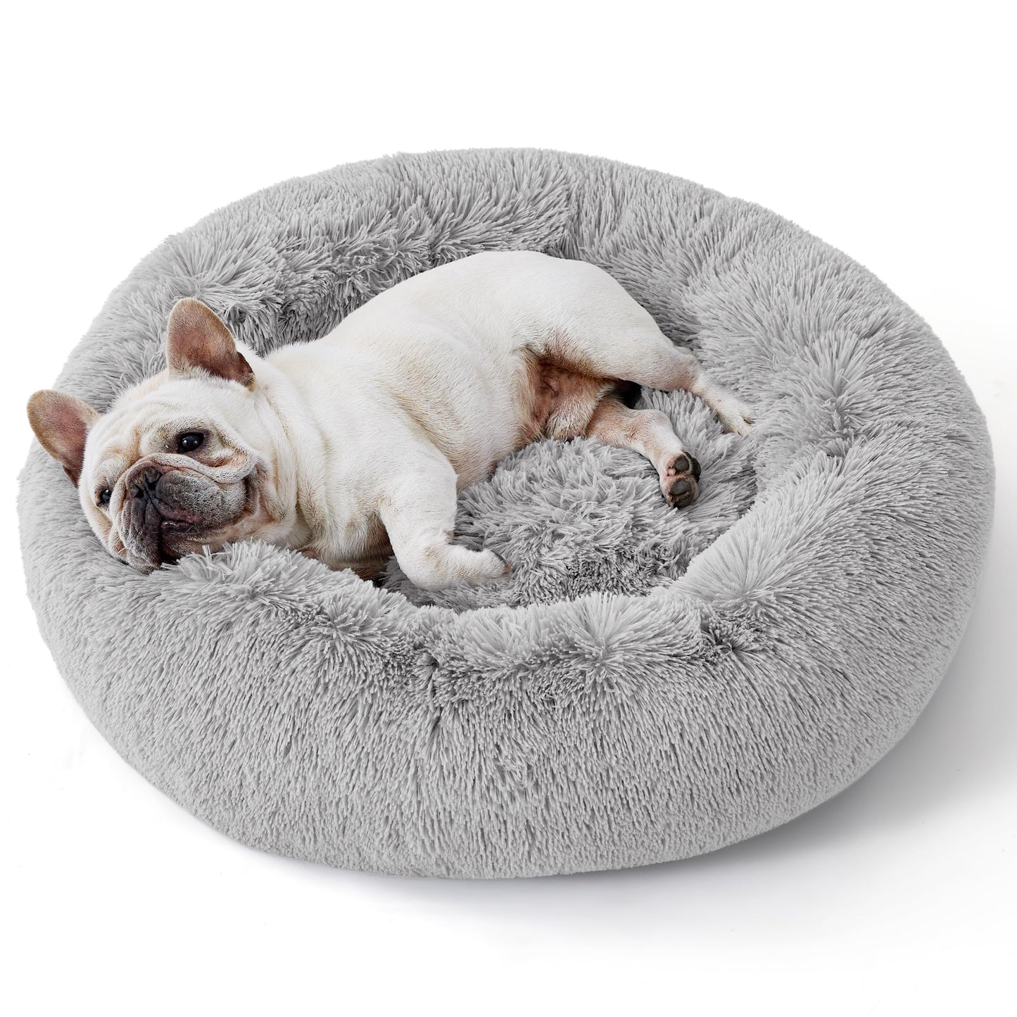 Bedsure Calming Dog Bed for Small Dogs - Donut Washable Small Pet Bed, 23 inches Anti-Slip Round Fluffy Plush Faux Fur Large Cat Bed, Fits up to 25 lbs Pets, Camel