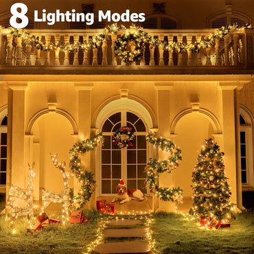 328FT 1000 LED Christmas Lights Outdoor Waterproof, Timer & Memory Function, 8 Modes Warm White String Lights Plug in Twinkle Lights for Xmas Tree Holiday Garden Party Decor