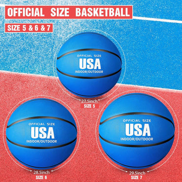 Libima 4 Pcs Rubber Basketball with Pump Official Indoor Outdoor Basketball Sport Gift for Game Practice Training Kids Teens Adults Streetbballs