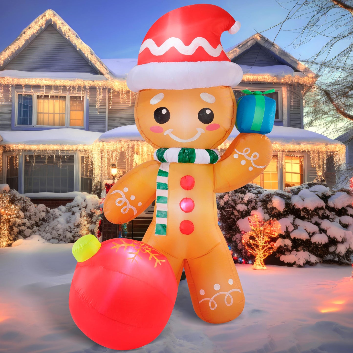 Joiedomi 8 FT Christmas Inflatables Gingerbread Man with Candy Cane, Christmas Blow Ups Gingerbread Inflatable Yard Decoration with Build-in LEDs for Xmas, Party, Outdoor, Yard, Garden, Lawn Décor