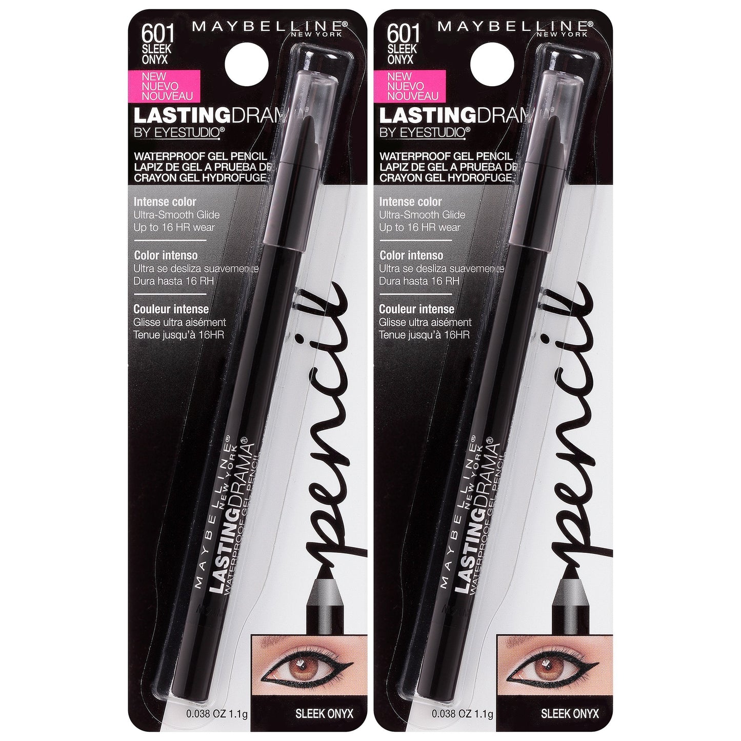 Maybelline Eyestudio Lasting Drama Waterproof Matte Gel Pencil Black Eyeliner Makeup, Jet Black, 2 Count