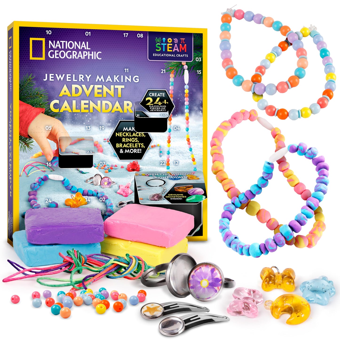 NATIONAL GEOGRAPHIC Gemstone Advent Calendar - 2025 Christmas Countdown Calendar for Kids with 24 Gems to Open Each Day, Complete Rock Collection with Mini Gemstone Dig Kit