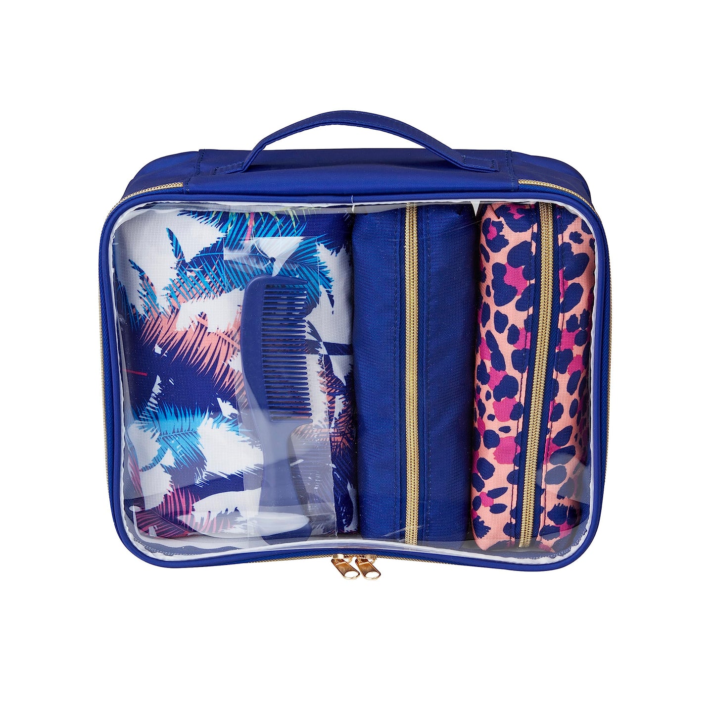 Conair Makeup Bag - Travel Toiletry Bag - Cosmetic Bag - Toiletry Bag for Women - Double Zip Organizer - Pink Palm Print