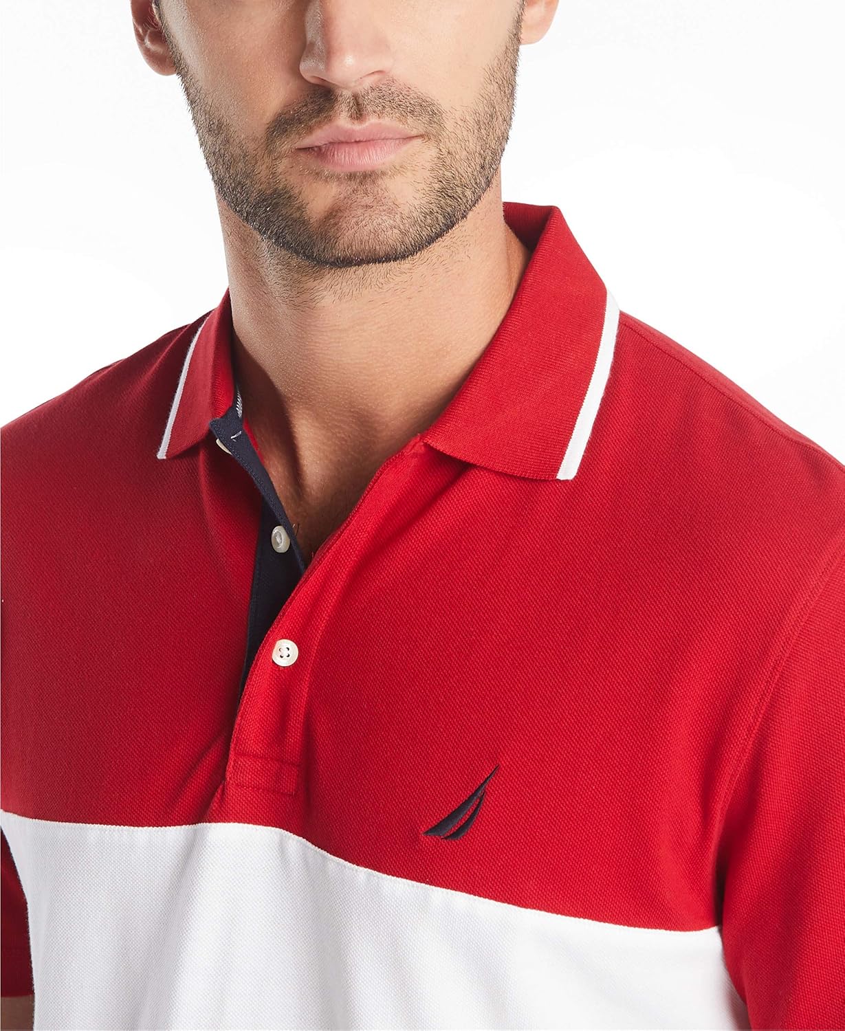 Nautica Men's Short Sleeve 100% Cotton Pique Color Block Polo Shirt