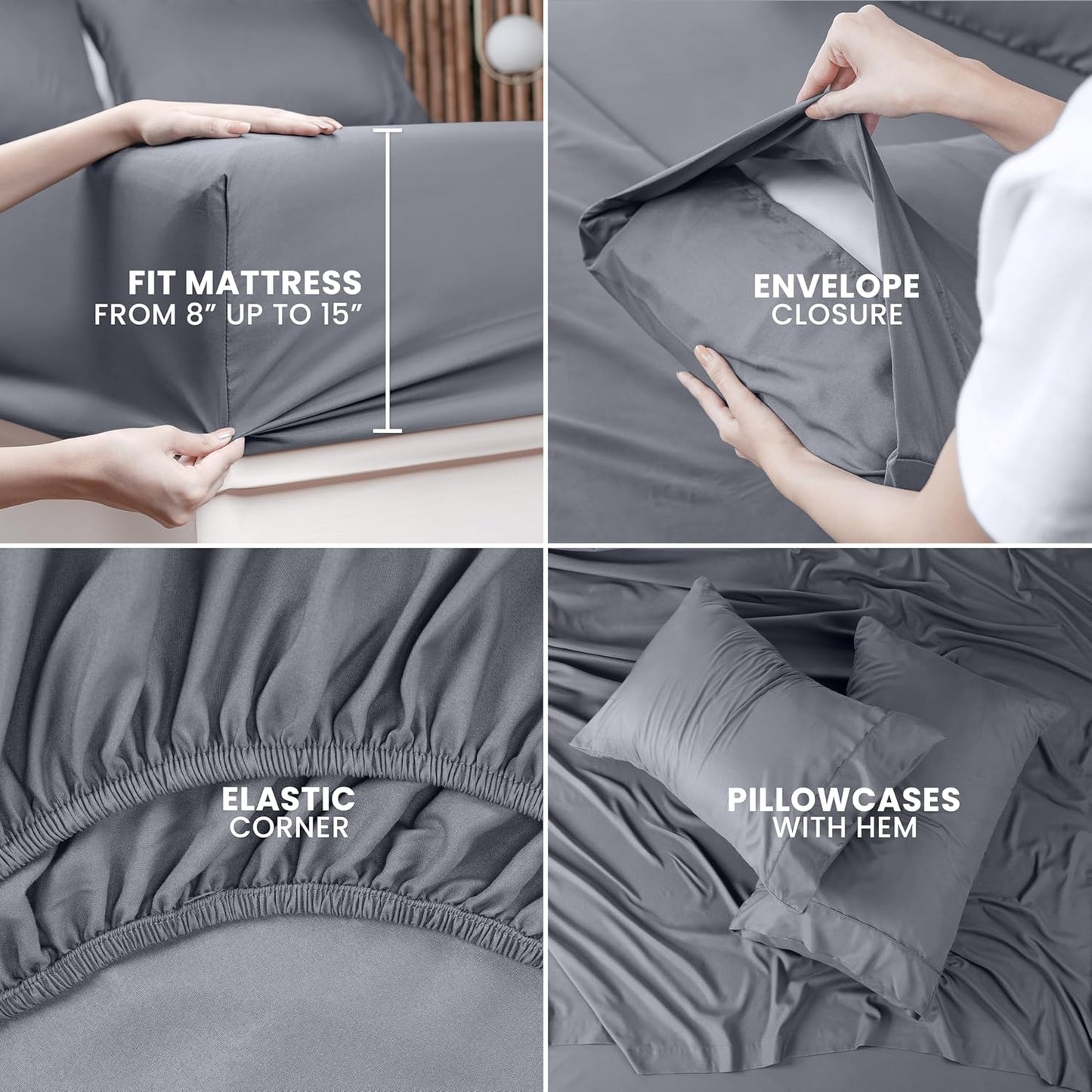 Utopia Bedding Queen Sheet Set – 4 Piece Bed Sheets for Queen Size Bed, Soft and Breathable Microfiber, Includes 1 Fitted Sheet, 1 Flat Sheet and 2 Pillowcases (Grey)