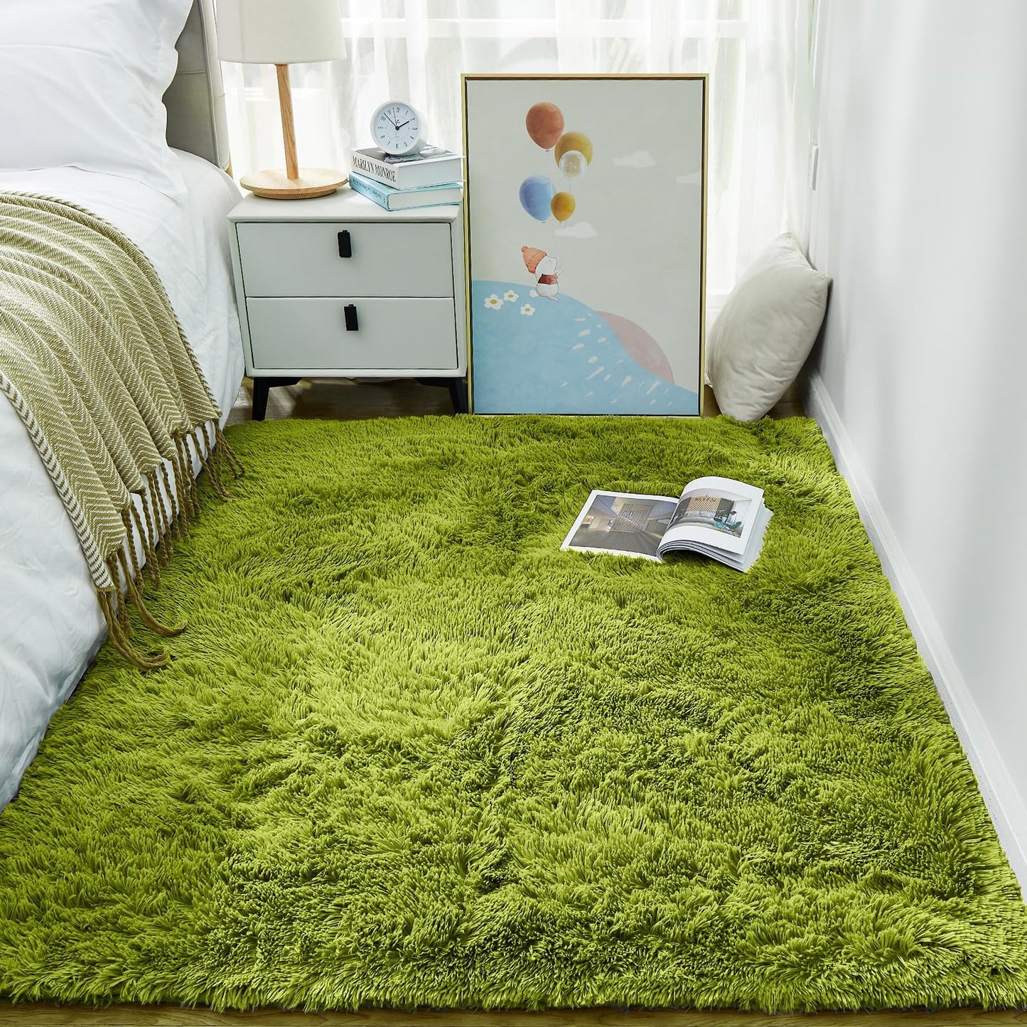 Ophanie Area Rugs for Bedroom Living Room, Grey Fluffy Fuzzy Shag Shaggy Soft Plush Carpet, 4x6 Indoor Floor Gray Rug for Kids Home Dorm Decor Aesthetic