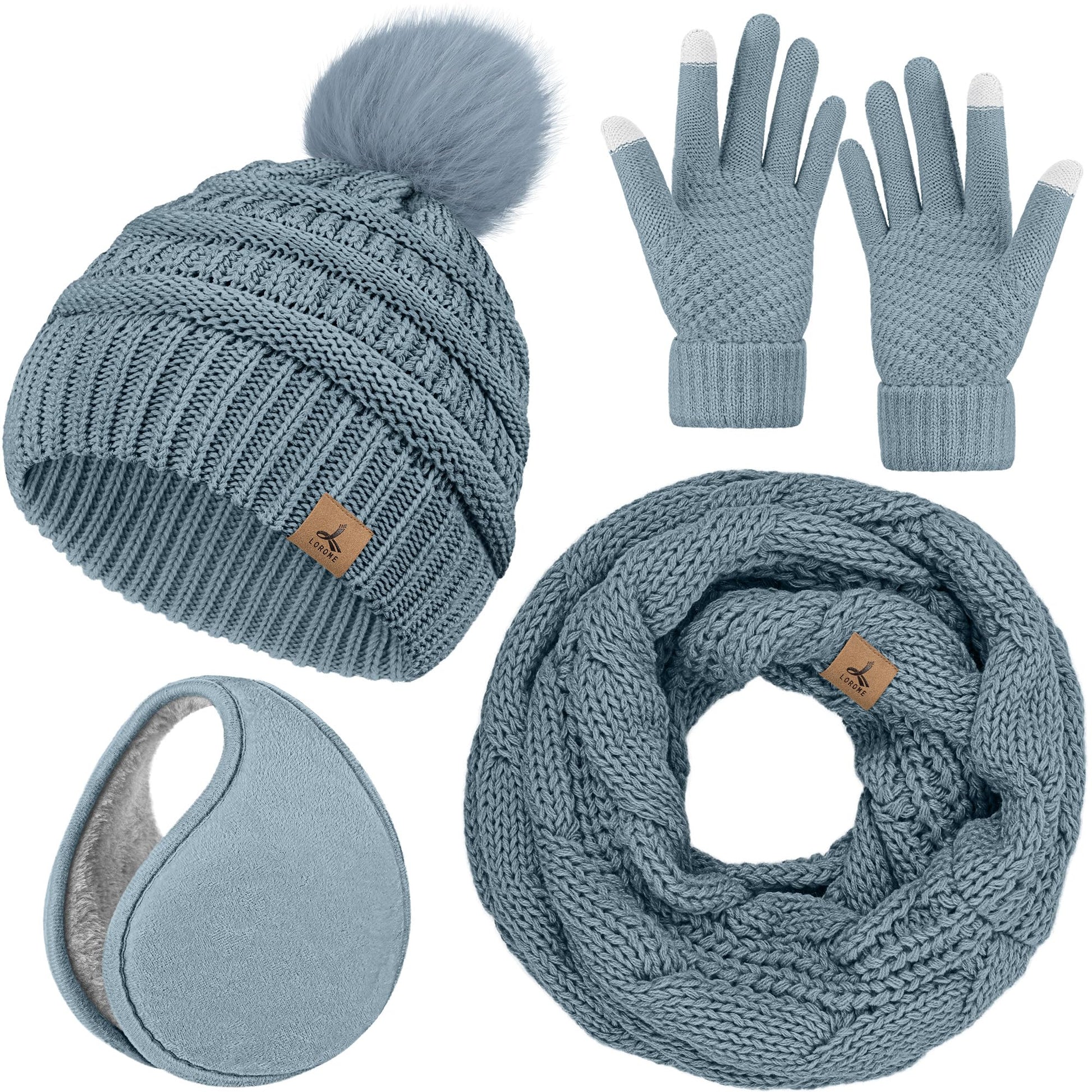 Winter Hat Scarf Gloves and Ear Warmer, Warm Knit Beanie Hat Touch Screen Gloves Set Winter Gifts Neck Scarves for Women