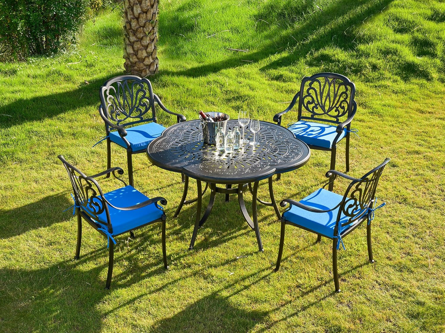ARTPLAN Outdoor/Indoor Chair Pads,Patio Dining Chair Cushions Set of 4,Sqaure Replacement Cushions with Ties,18.5x16x3 Inch,Blue