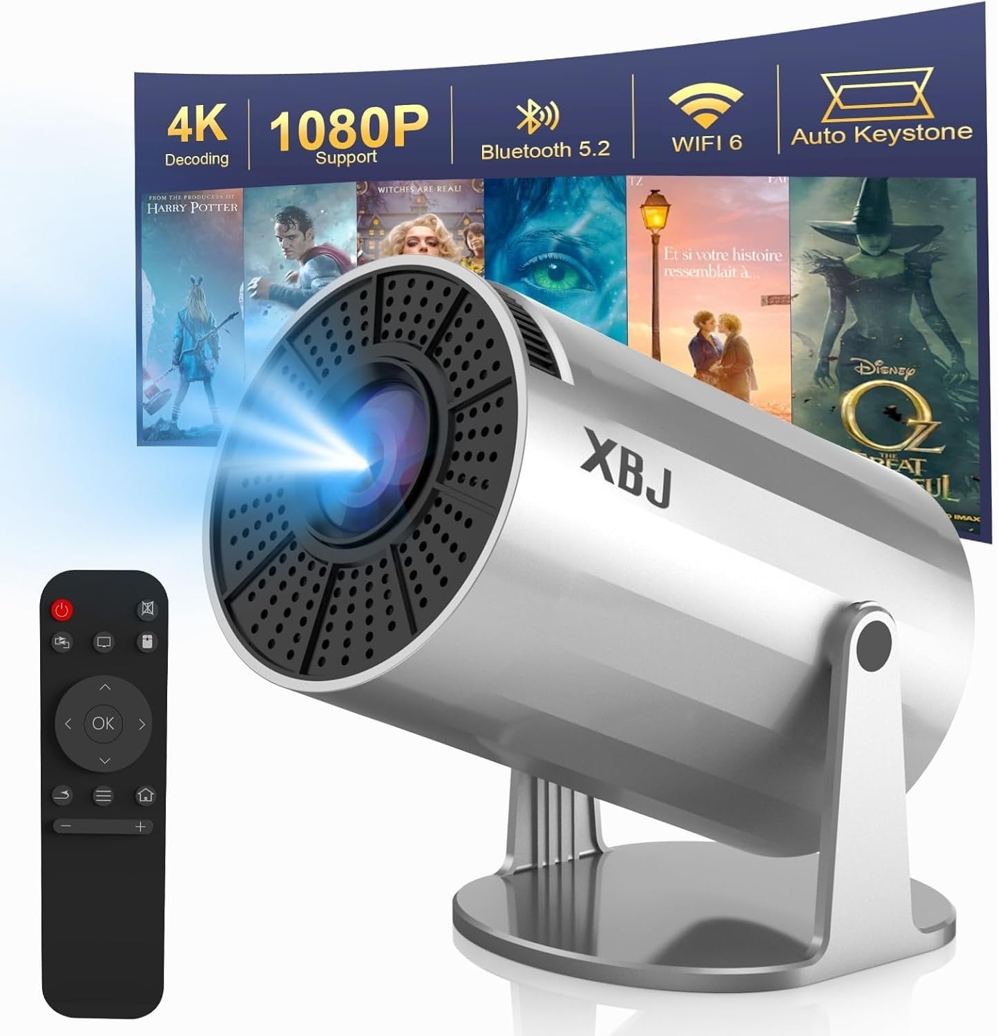 XBJ 1080P Mini Projector, Diamond Portable Movie Projector 4K 1080P