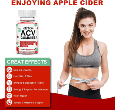 Keto ACV Gummies for Weight Loss, Apple Cider Vinegar 60 Gummies for Women & Men