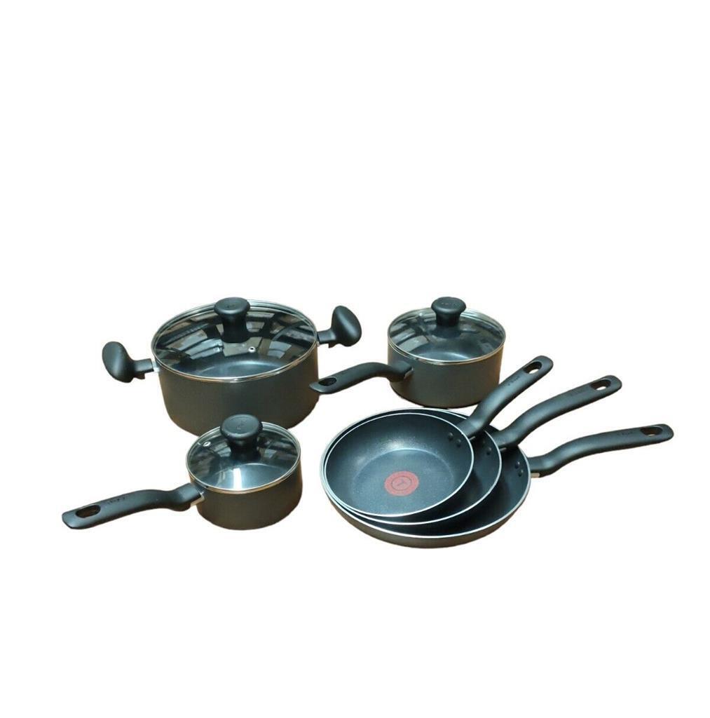 T-fal Cookware Set Nonstick Inside and Out 9 Piece Gray