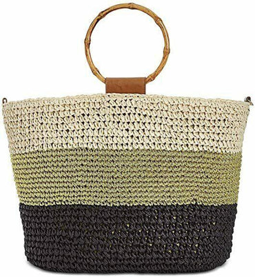 INC International Concepts Willoww Stripe Colorblock Woven Straw Tote