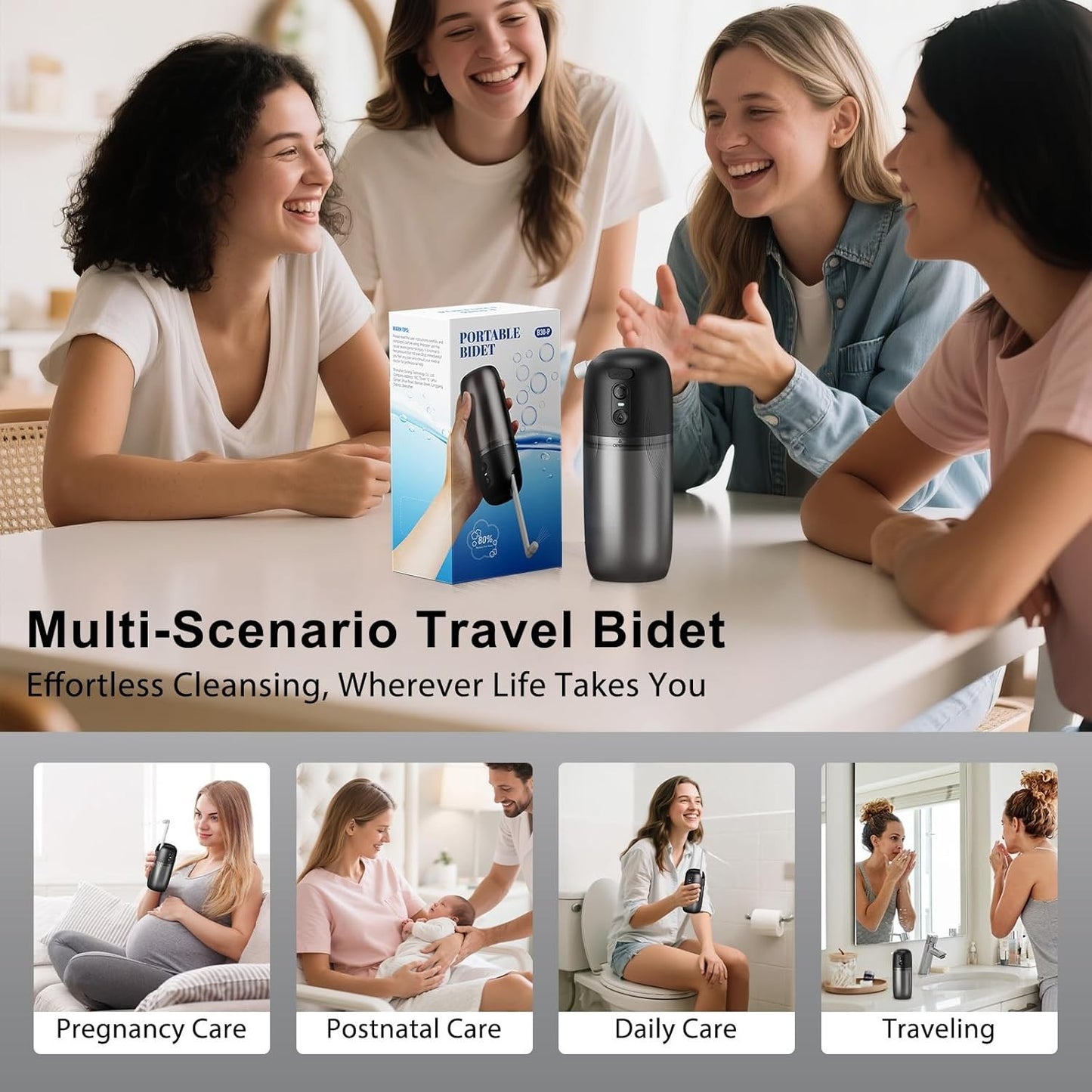Electric Portable Bidet, Handheld High Pressure Travel Sprayer with 6 Nozzles