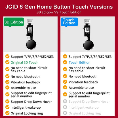 JC 6 Gen Universal Restore Home Button for iPhone SE (2022)/ SE (2020)/ 8 Plus/ 8/ 7 Plus/ 7 - Black