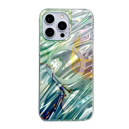 Enhanced Magnetic IMD Case with Glazed Marble Fold Pattern for iPhone 15 Pro - Green