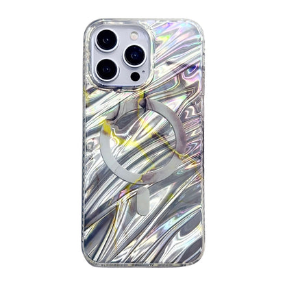 Enhanced Magnetic IMD Case with Glazed Marble Fold Pattern for iPhone 15 Pro Max - Silver