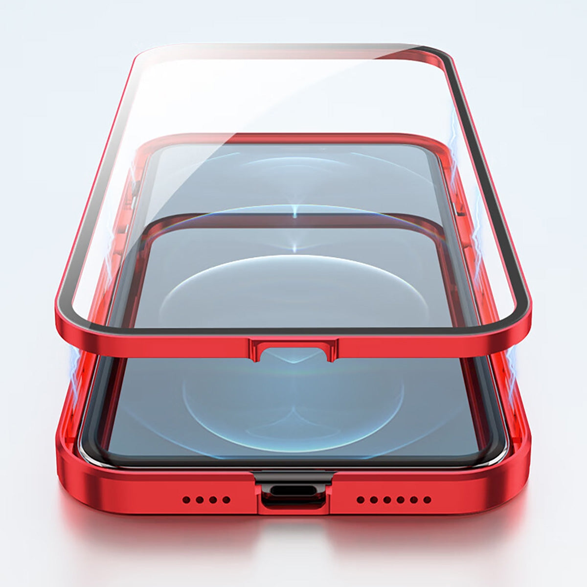 Metal Case with Front and Back Tempered Glass Protector for iPhone 15 Pro - Red