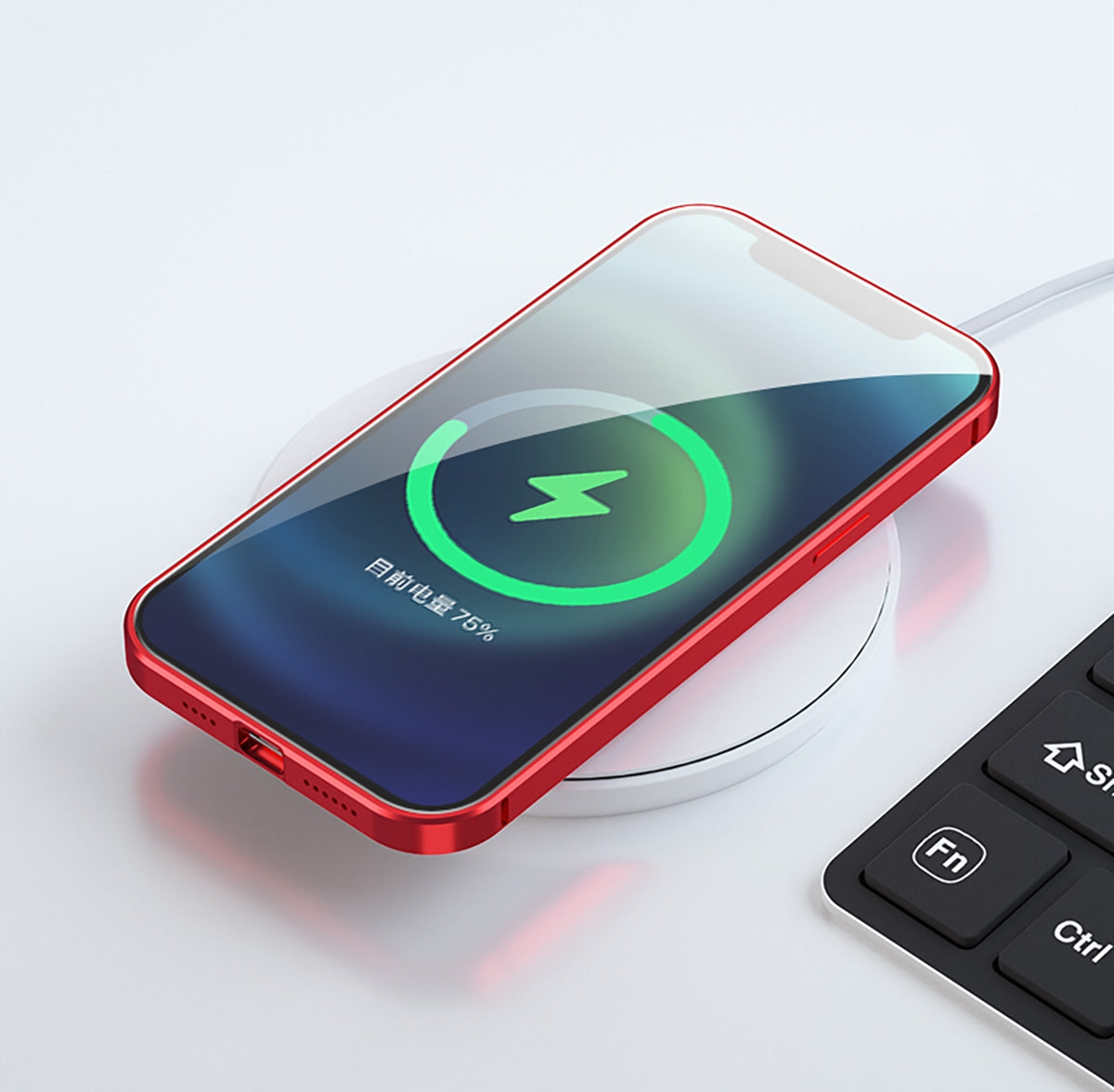 Metal Case with Front and Back Tempered Glass Protector for iPhone 15 - Red