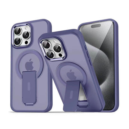 TPU and PC Case with Magnetic and Phone Stand for iPhone 16 Pro - Purple