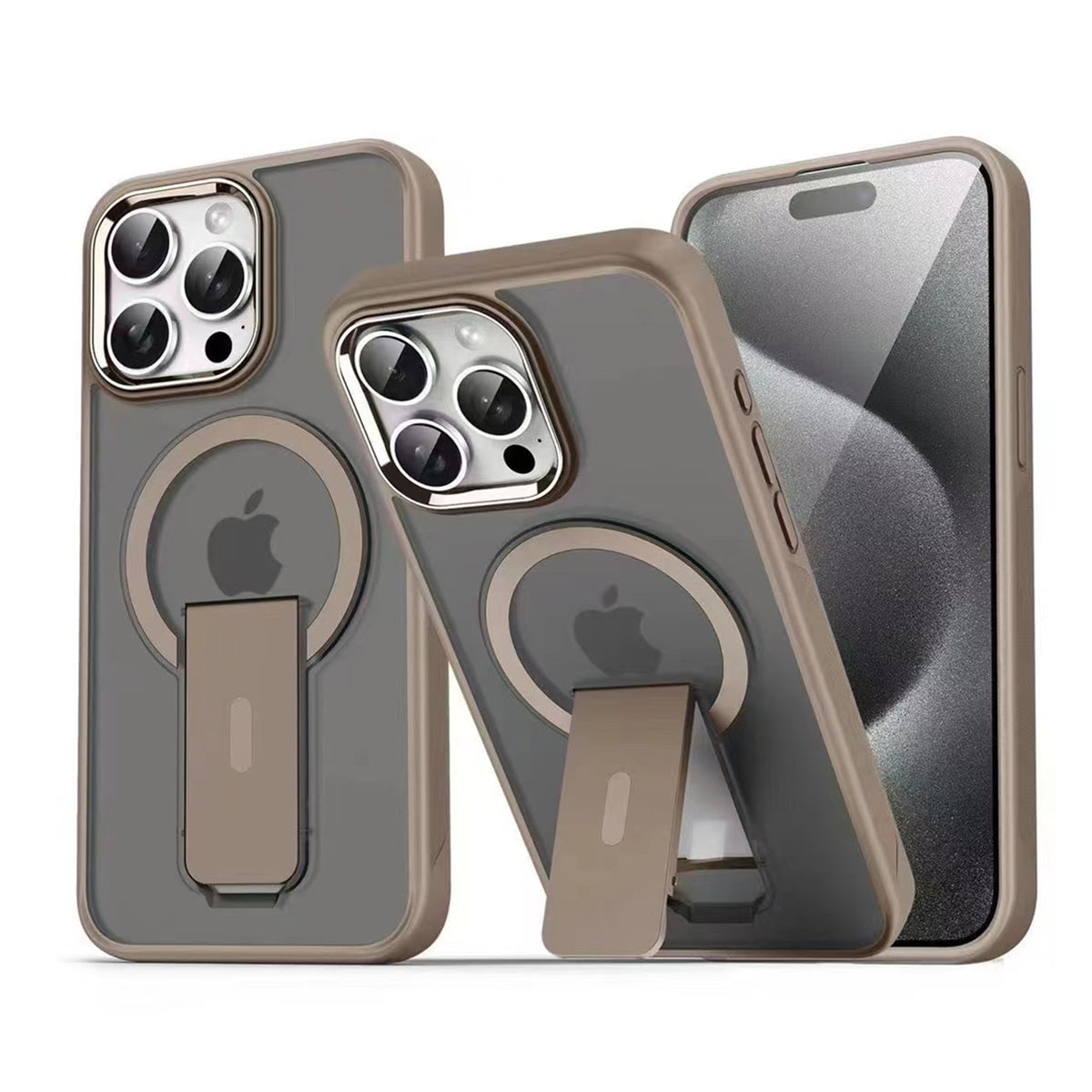 TPU and PC Case with Magnetic and Phone Stand for iPhone 16 Pro - Gold