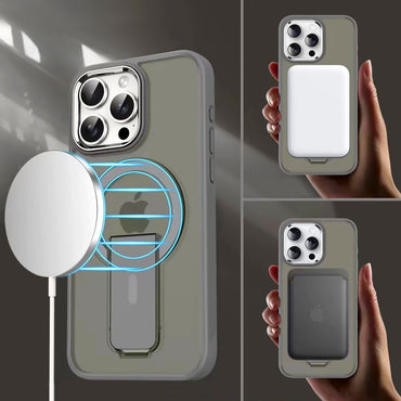TPU and PC Case with Magnetic and Phone Stand for iPhone 16 Pro - Gold