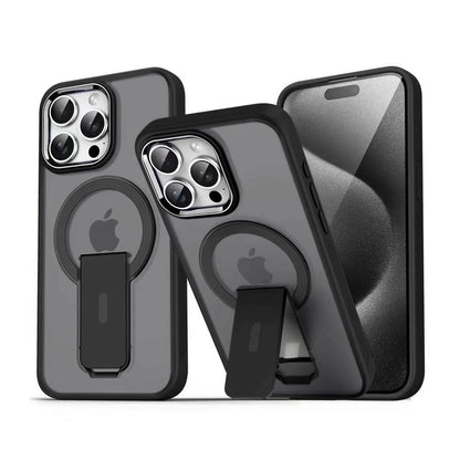 TPU and PC Case with Magnetic and Phone Stand for iPhone 16 Pro - Black