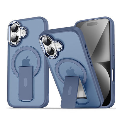 TPU and PC Case with Magnetic and Phone Stand for iPhone 16 - Dark Blue