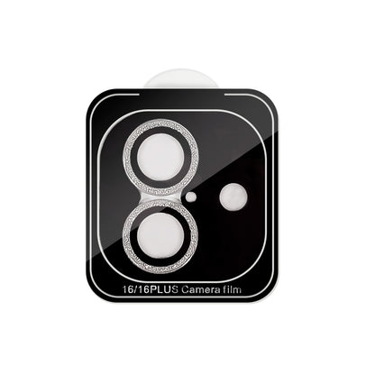 Glitter Camera Lens Tempered Glass Protector for iPhone 16/ 16 Plus - Silver