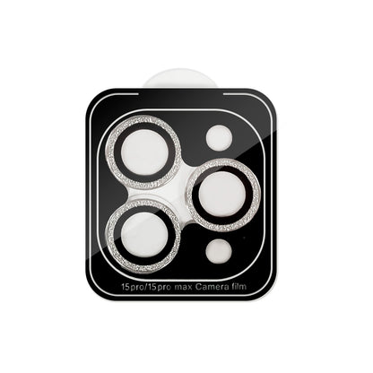 Glitter Camera Lens Tempered Glass Protector for iPhone 15 Pro/ 15 Pro Max - Silver