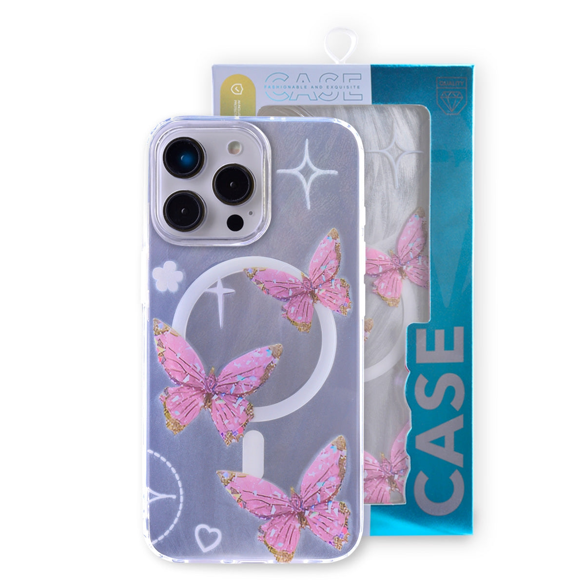 Compact Case for iPhone 15 Pro Max Pink Butterfly Design,[Compatible with MagSafe] Cute Soft Slim TPU Shockproof Protective Phone Cases Cover for Women Aesthet...