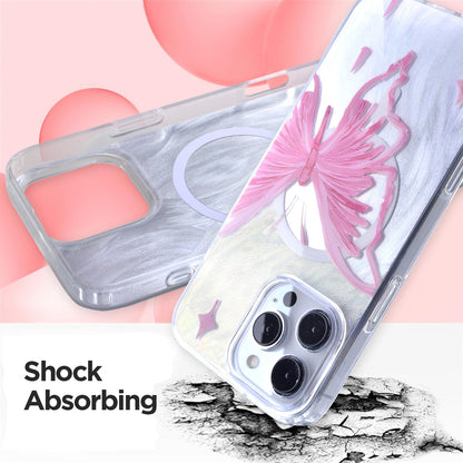 Compact Case for iPhone 15 Pro Max Pink Butterfly Design,[Compatible with MagSafe] Cute Soft Slim TPU Shockproof Protective Phone Cases Cover for Women Aesthet...