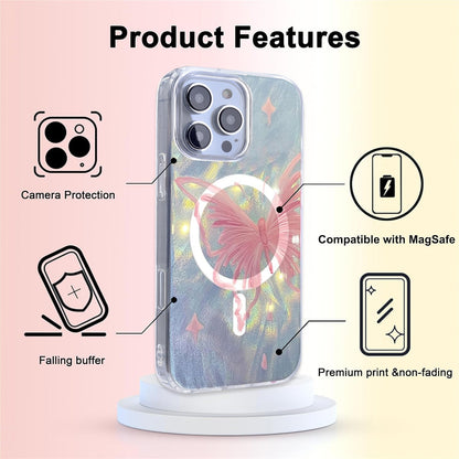 Compact Case for iPhone 15 Pro Max Pink Butterfly Design,[Compatible with MagSafe] Cute Soft Slim TPU Shockproof Protective Phone Cases Cover for Women Aesthet...