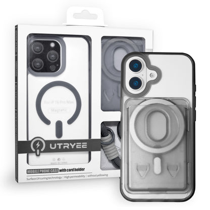 Magnetic Case for iPhone 16 Plus with Card Hold and Lanyard, Translucent Matte Slim Shockproof Compatible with MagSafe - Black