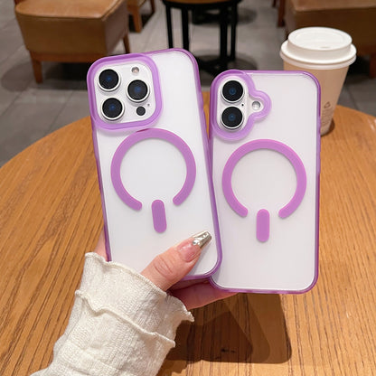 Magnetic Case for iPhone 16 Plus with Card Hold and Lanyard, Translucent Matte Slim Shockproof Compatible with MagSafe - Purple