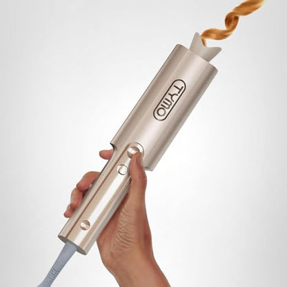 Upgraded Automatic Rotating Curling Iron - TYMO CurlPro Plus Long Barrel Curling Wand for Long Hair, Ceramic Hair Curler for Women, Anti-Scald, Tangle-Free, 600M Ionic, Dual Voltage, Gold, 1 Inch