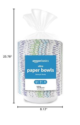 Amazon Basics Ultra Paper Bowls, 20 Oz, Disposable, 50 Count, White (1 pack of 50)