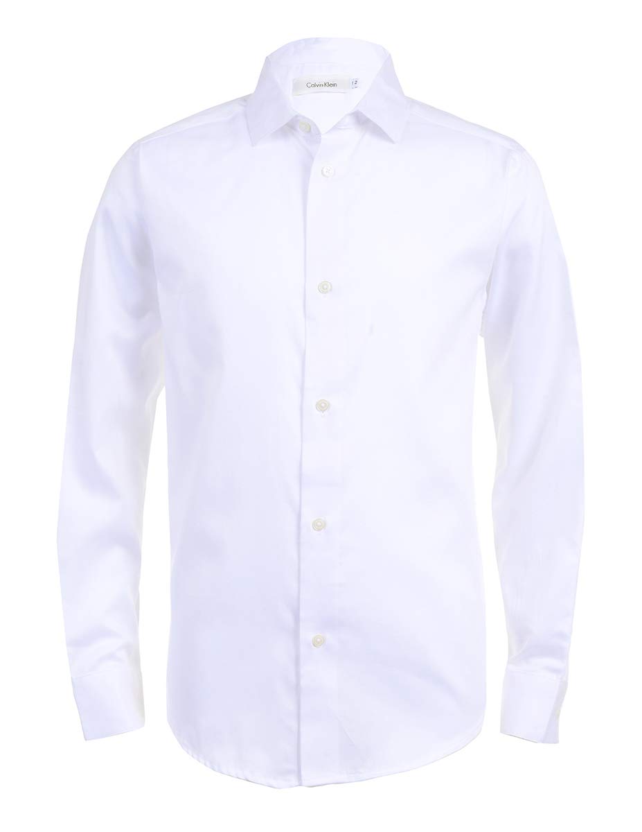 Calvin Klein Boys' Long Sleeve Sateen Dress Shirt, Button-Down Style with Cuffs & Shirttail Hem